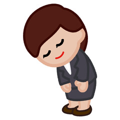 クレヨンタッチのイラスト / 会釈するスーツの女性