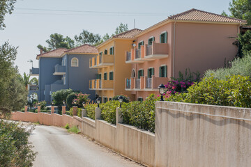 Fototapeta na wymiar Apartments in a tourist resort on the Greek island of Kefalonia.