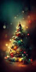 Fototapeta na wymiar abstarct christmas tree on blured backgroun poster ratio