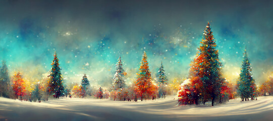 Fototapeta Beautiful tree in winter landscape , illustation obraz