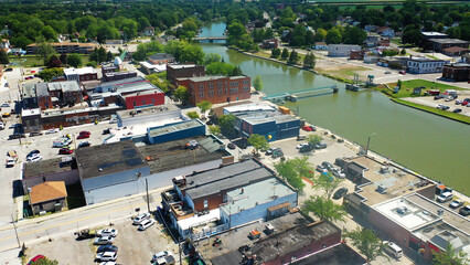 Aerial scene of downtown Wallaceburg, Ontario, Canada - 528090969