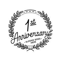 1 year anniversary celebrations design template. 1st logo. Vector and illustrations.
