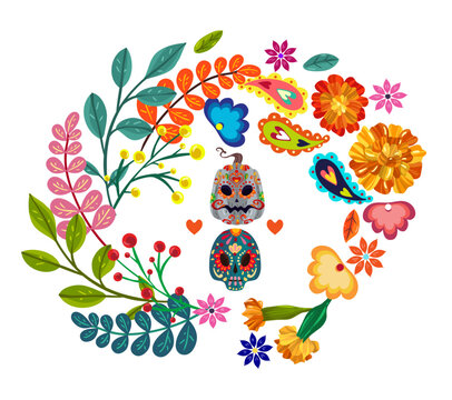 The day of the Dead. Mexican holiday. Die de los muertos. Vector illustration, festival, print on t-shirt, banner and card, handmade