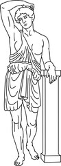 Illustration of antique statue of standing woman. Line drawing of ancient greek sculpture 