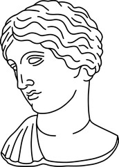 Hand drawn line art of antique Greek girl head. Illustration of classic greek sculpture