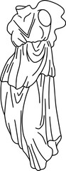 Illustration of antique statue of Winged Victory. Line drawing of ancient greek sculpture
