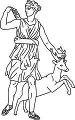 Illustration of antique statue Diana of Versailles. Line drawing of ancient greek sculpture Artemis 