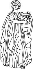 Illustration of Apollo Musagetes. Line drawing of ancient greek sculpture Apollo Citharoedus