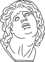 Ancient Greek  Giant head. Illustration of classic greek sculpture in lineart style 