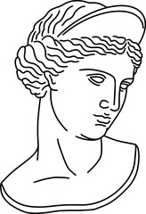 Hand drawn line art of antique Greek girl head. Illustration of classic greek sculpture