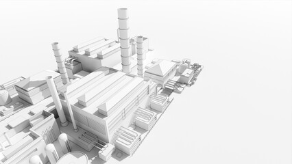Industrial plant with pipes top view.City factory.Buildings architecture. 3D image.
