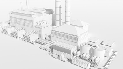 Modern industrial plant.City factory.Buildings architecture. 3D image.