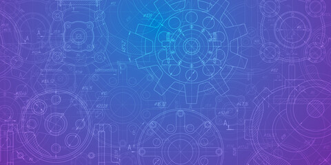 Gear drawing.Engineering background .Technical banner.Vector illustration.