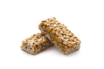 Kozinak from seeds on a white background. Close-up