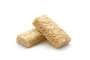 Kozinak from sesame seeds on a white background. Close-up