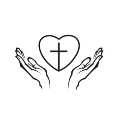 icon of heart, cross and hands isolated on white background