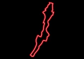 Red glowing neon map of Bogota Colombia on black background.