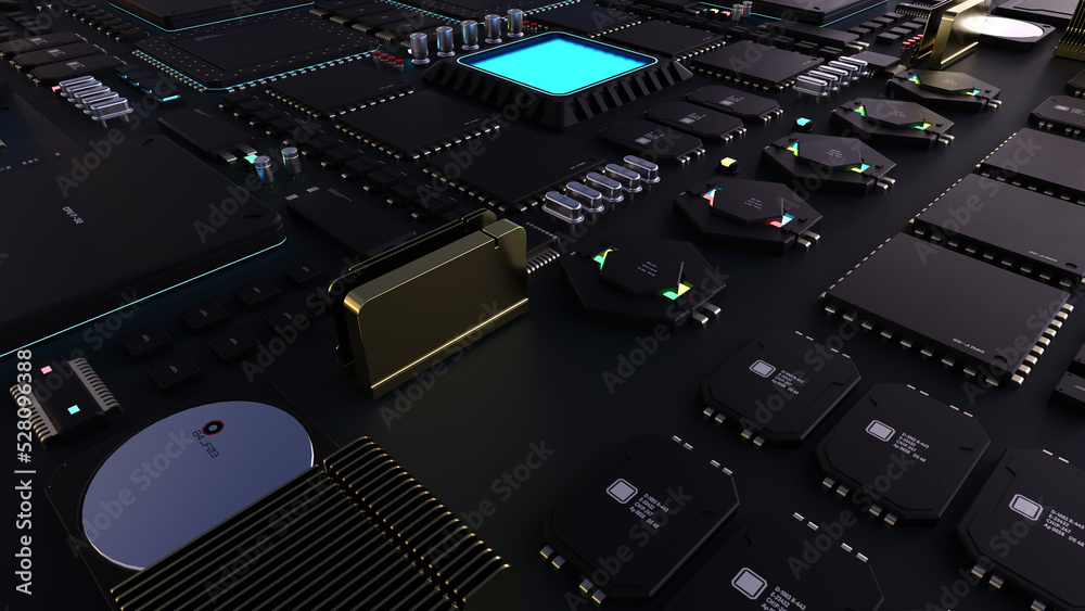 Wall mural components of computing power on a chip . the concept of next-generation computer technology