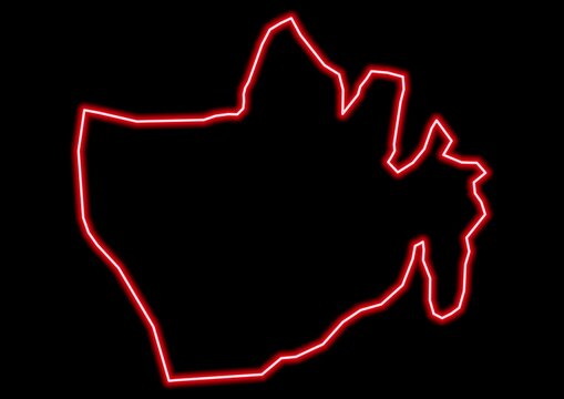 Red glowing neon map of Bururi Burundi on black background.