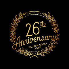 26 years anniversary celebrations design template. 26th logo. Vector and illustrations.
