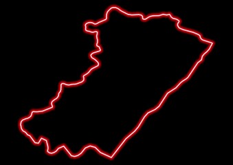 Fototapeta na wymiar Red glowing neon map of Castellón Spain on black background.