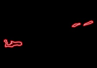Red glowing neon map of Cayman Islands Cayman Islands on black background.