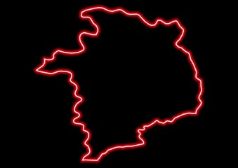 Red glowing neon map of Cher France on black background.
