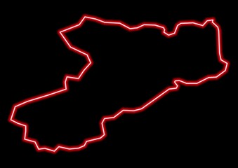 Fototapeta na wymiar Red glowing neon map of Cheshire East United Kingdom on black background.