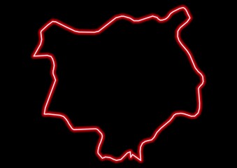 Red glowing neon map of Chiquimula Guatemala on black background.