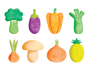 Set of watercolor fruits and vegetables