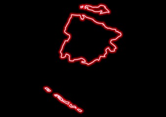 Red glowing neon map of Ciego de Ávila Cuba on black background.