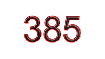 red 385 number 3d effect white background