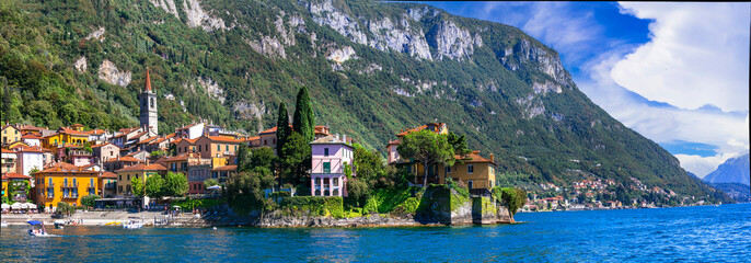 One of the most beautiful lakes of Italy - Lago di Como. panoramic view of beautiful Varenna...