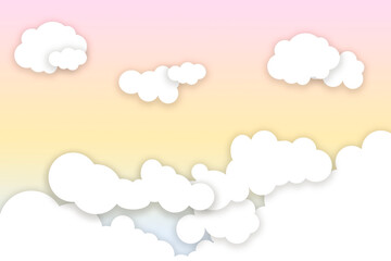 Children's illustration of clouds with a sky of light blue and a big yellow sun with large space for text.