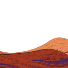 applique of paper, colored pencils, stripe with smooth ornament of waves, decorative insert, orange, brown, purple