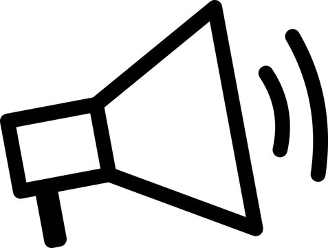 Speaker monoline vector logo icon air raid alert. Sign megaphone loudspeaker with voice recording or siren. Symbol attribute for organizers and leading mass events