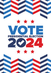 Presidential Election 2024 in United States. Vote day, November 5. US Election. Patriotic american element. Poster, card, banner and background. Vector illustration