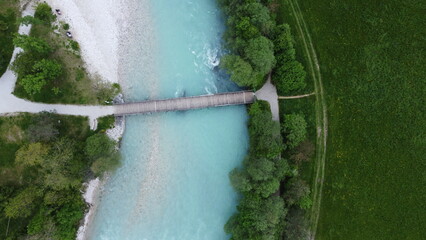 River Sava Slovenia. Bridge over the river