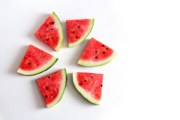 Fresh ripe watermelon slices, isolated on white background