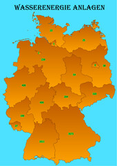 Renewable energies - Water energy plants Germany map  for each individual state