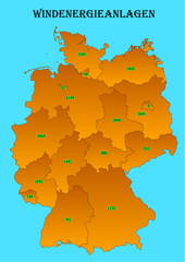 Renewable energies -  Wind energy turbines Germany map for each individual state