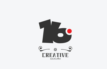 grey 16 number logo icon design with red dot. Creative template for company and business