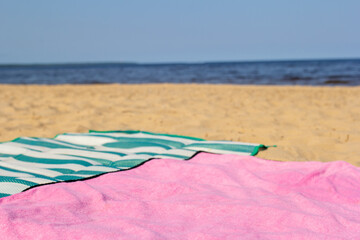 Towel on beach and free space for your decoration
