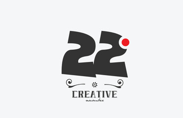 grey 22 number logo icon design with red dot. Creative template for company and business