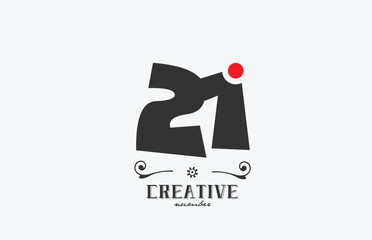 grey 21 number logo icon design with red dot. Creative template for company and business