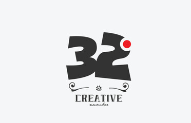 grey 32 number logo icon design with red dot. Creative template for company and business