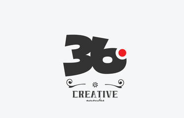grey 36 number logo icon design with red dot. Creative template for company and business