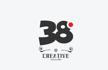 grey 38 number logo icon design with red dot. Creative template for company and business