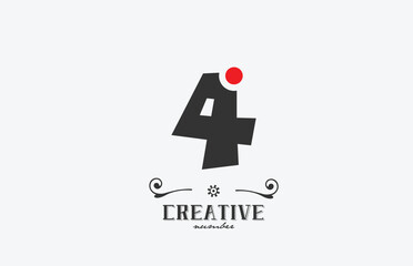 grey 4 number logo icon design with red dot. Creative template for company and business