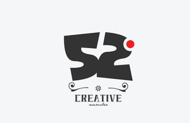 grey 52 number logo icon design with red dot. Creative template for company and business